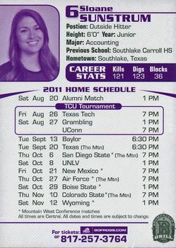 2011 TCU Horned Frog Volleyball Schedules #NNO Sloane Sunstrum Back
